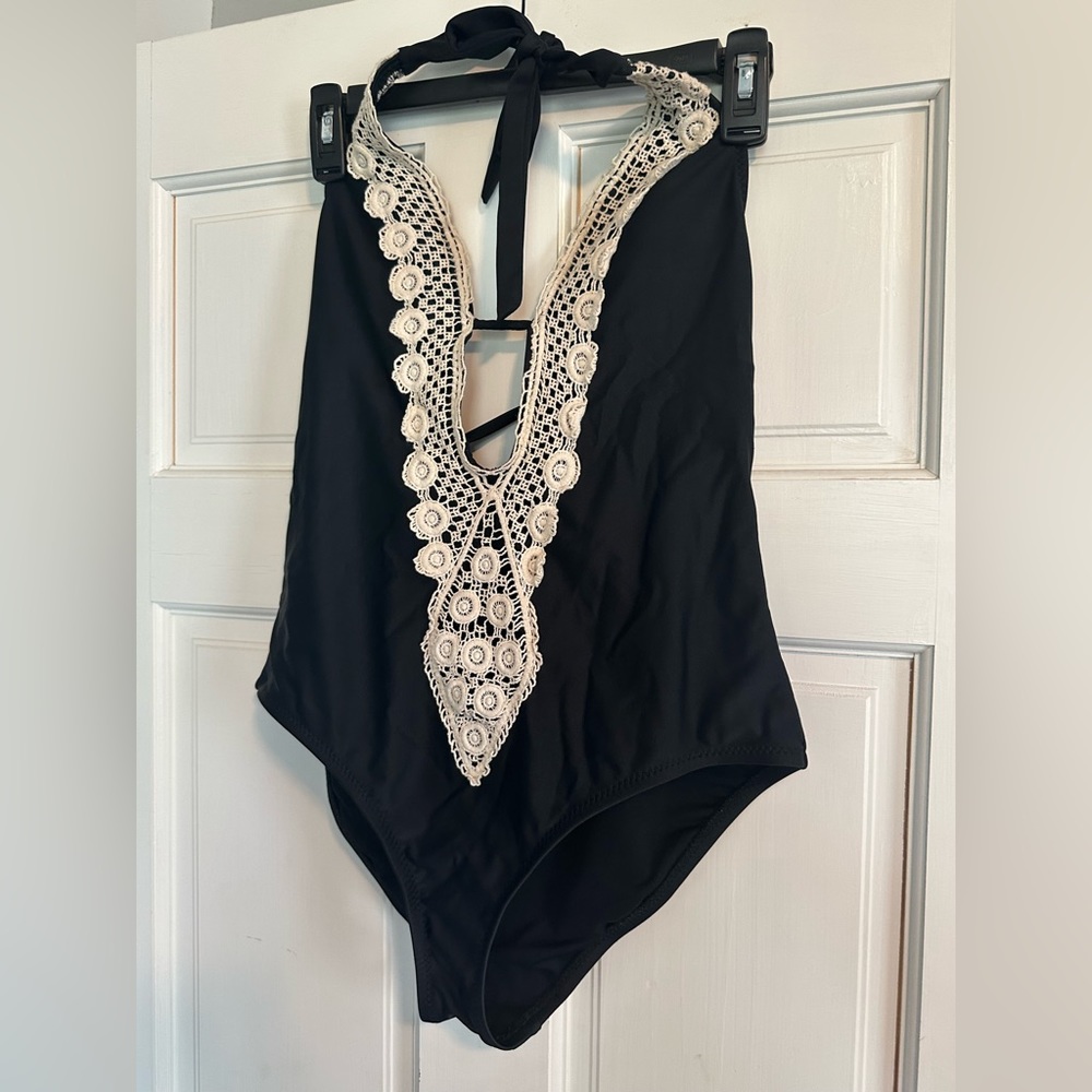 Black One Piece with Lace Detail